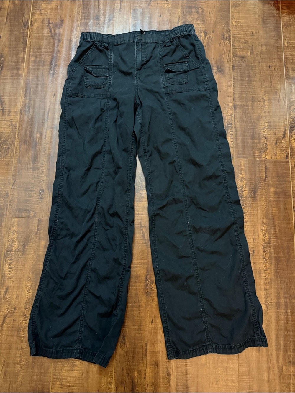 Divided Black Wide-Leg Utility Pants with Pocket Details